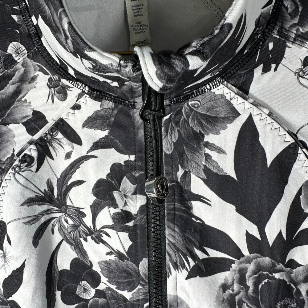 Lululemon Nice Asana Jacket Brisk Bloom Black White Floral Full Zip Activewear 6
